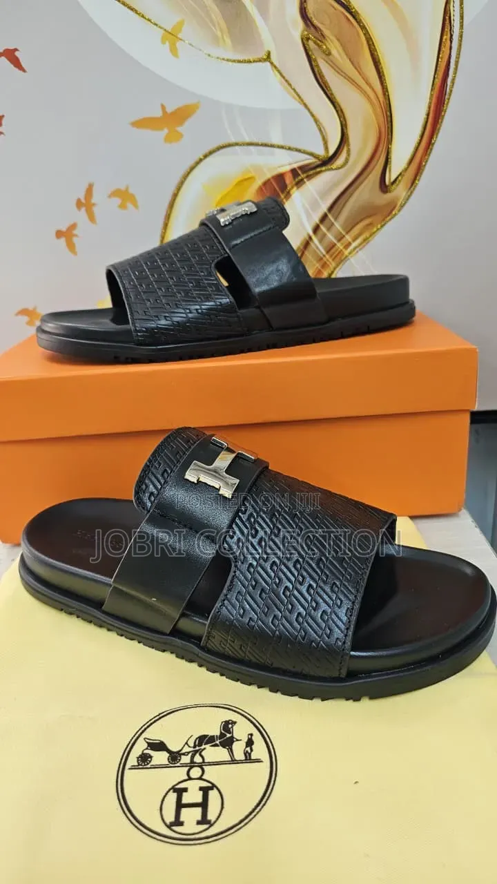 Black Hermes Paris Leather Sandals