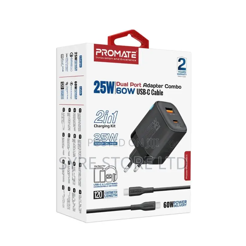 Wall Charger Kit + 60w Usb-C Transparent Cable-Promate 25w
