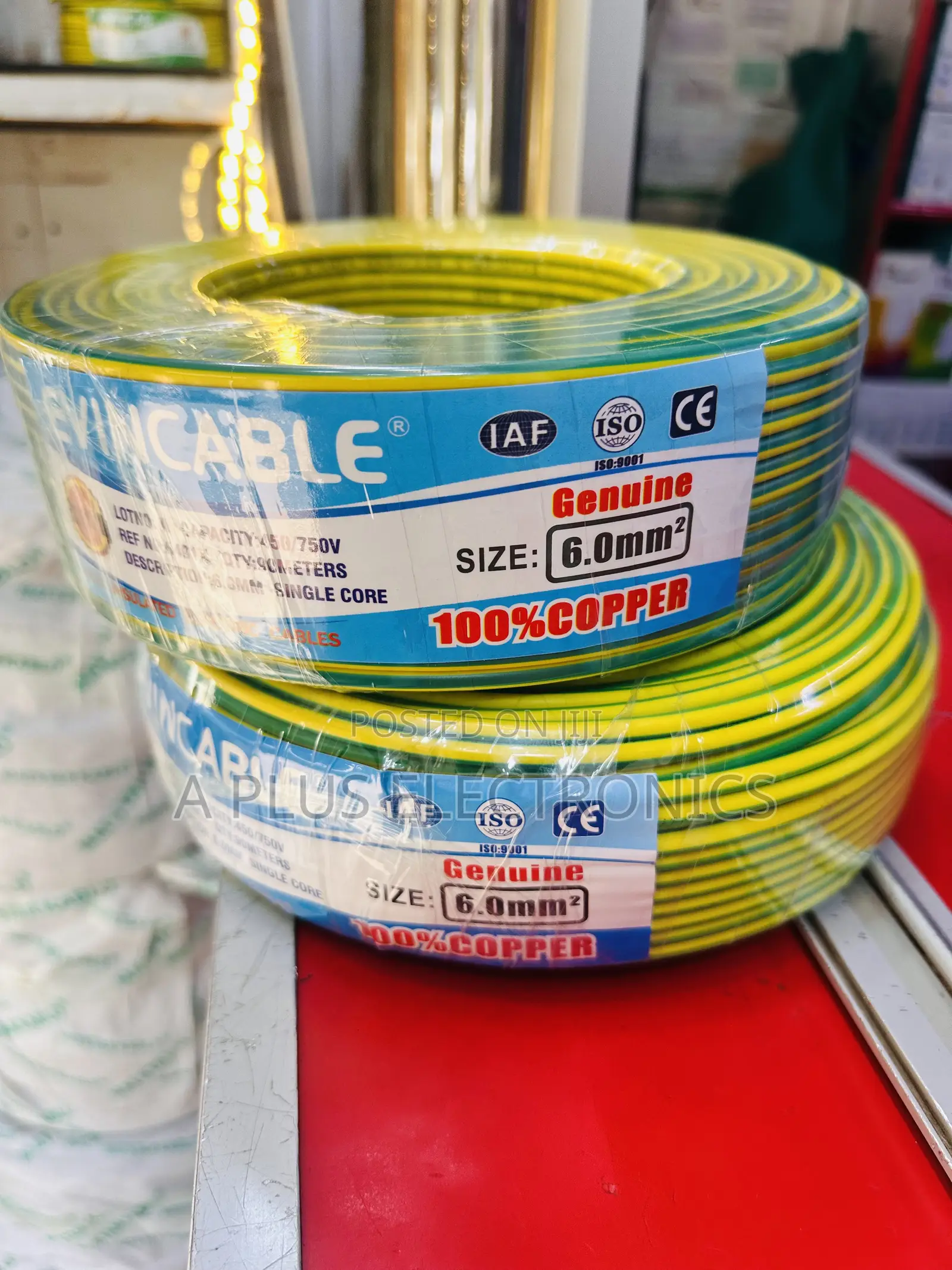 Evincable 6.0mm Green Yellow Single Core Wiring Cable 90m – Durable