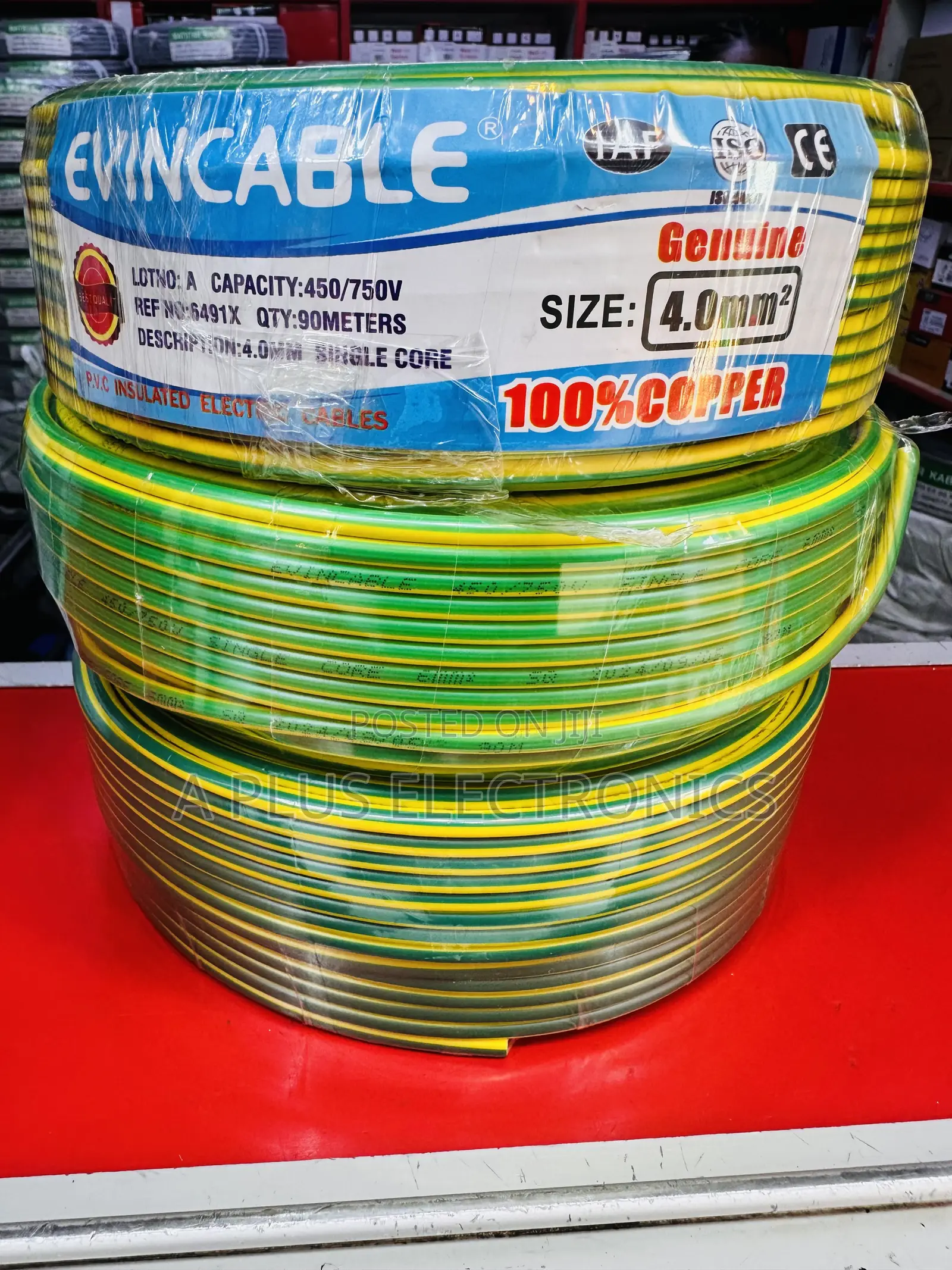 Evincable 4.0mm Green Yellow Single Core Wiring Cable 90m-Durable Wire