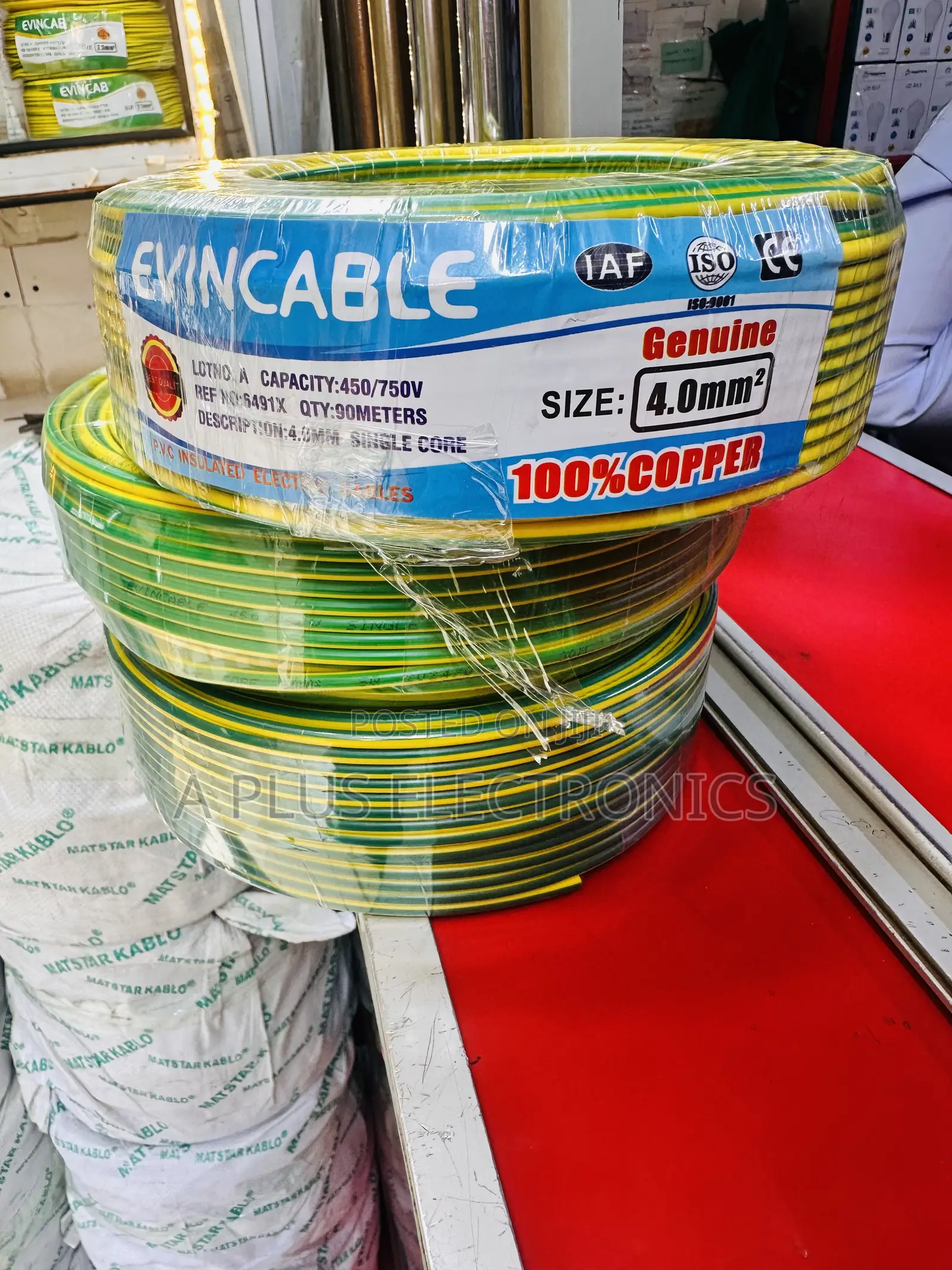 Evincable 4.0mm Green Yellow Single Core Wiring Cable 90m-Durable Wire