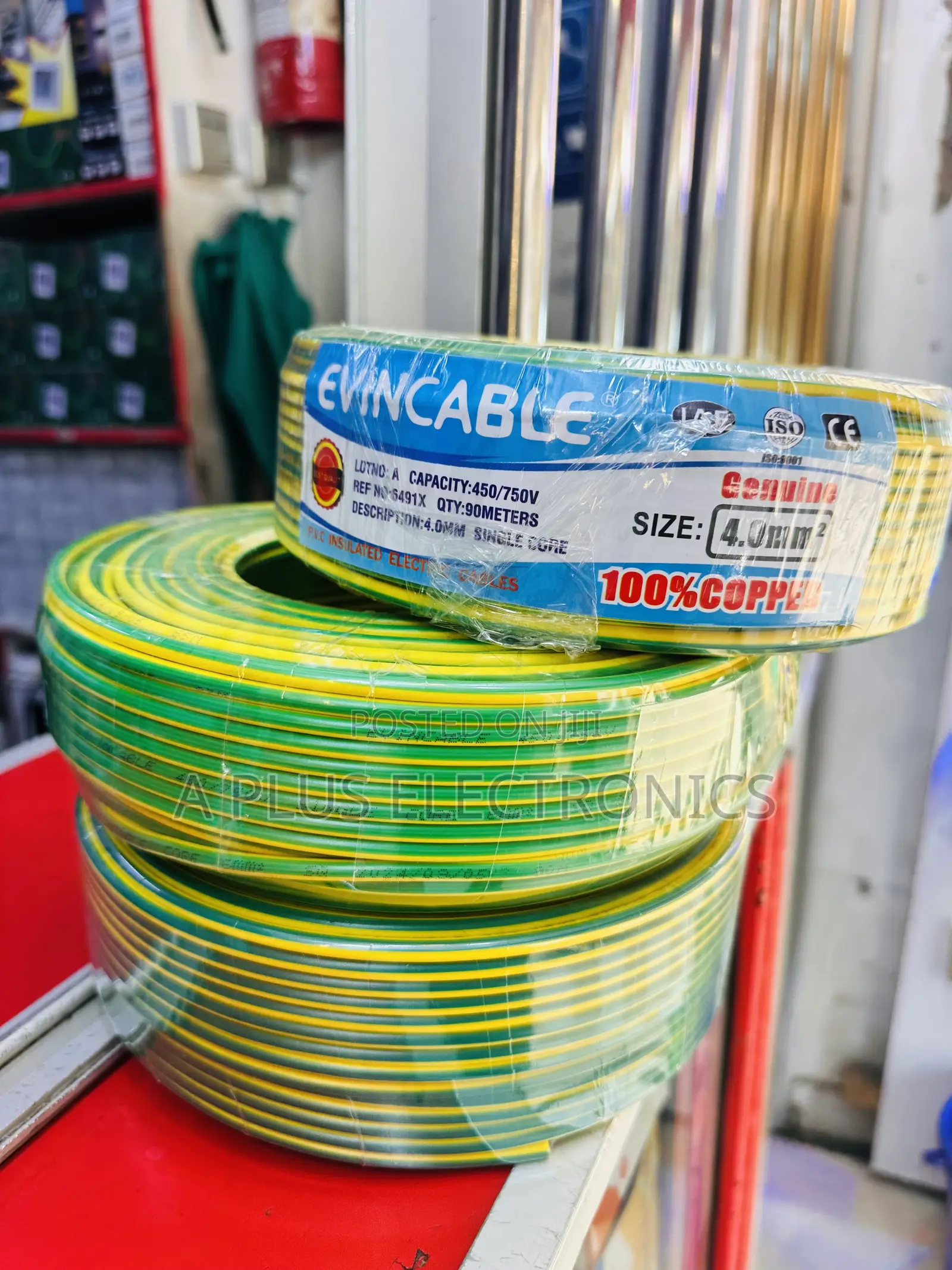 Evincable 4.0mm Green Yellow Single Core Wiring Cable 90m-Reliable
