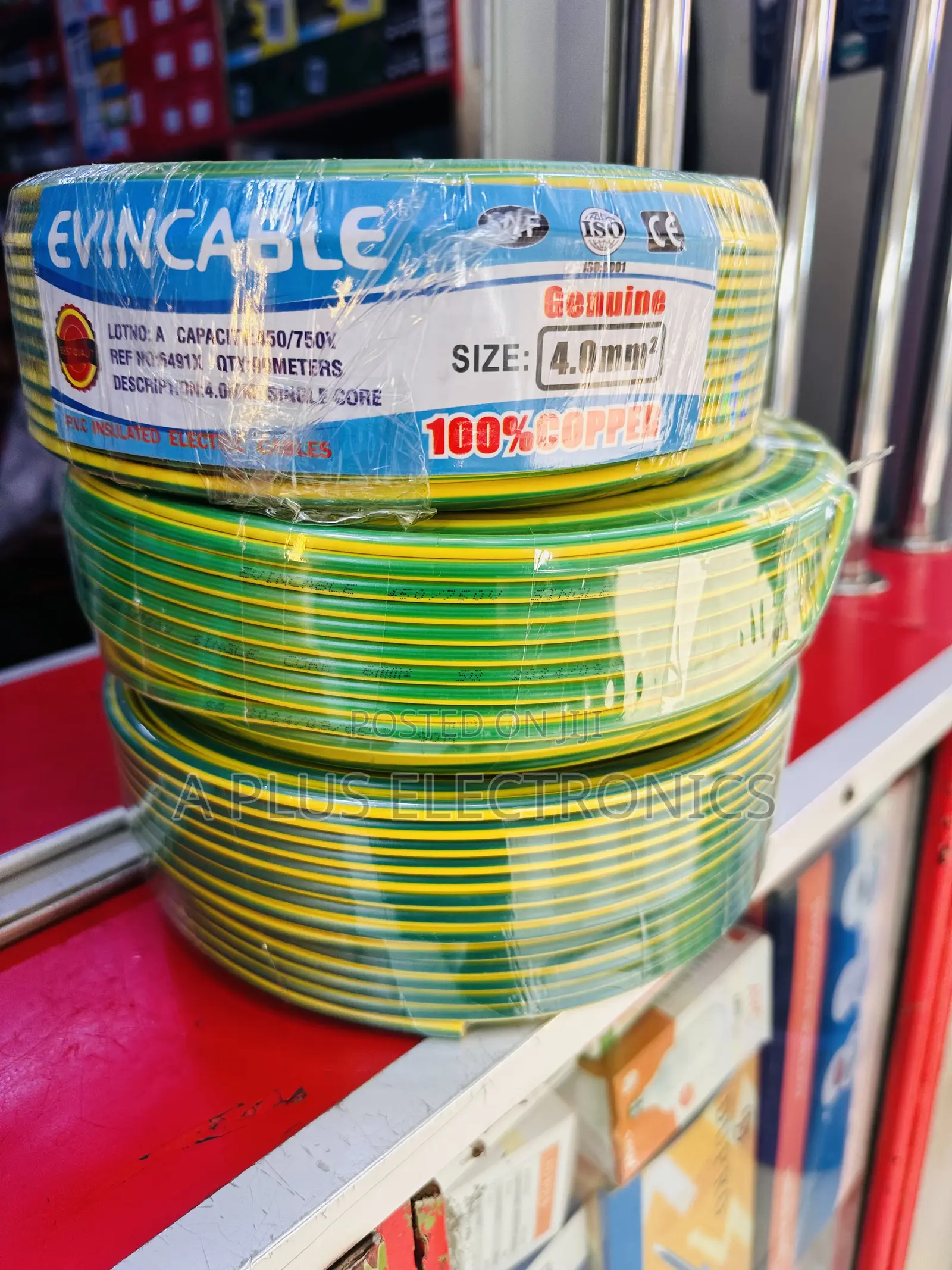 Evincable 4.0mm Green Yellow Single Core Wiring Cable 90m-Ideal Wiring