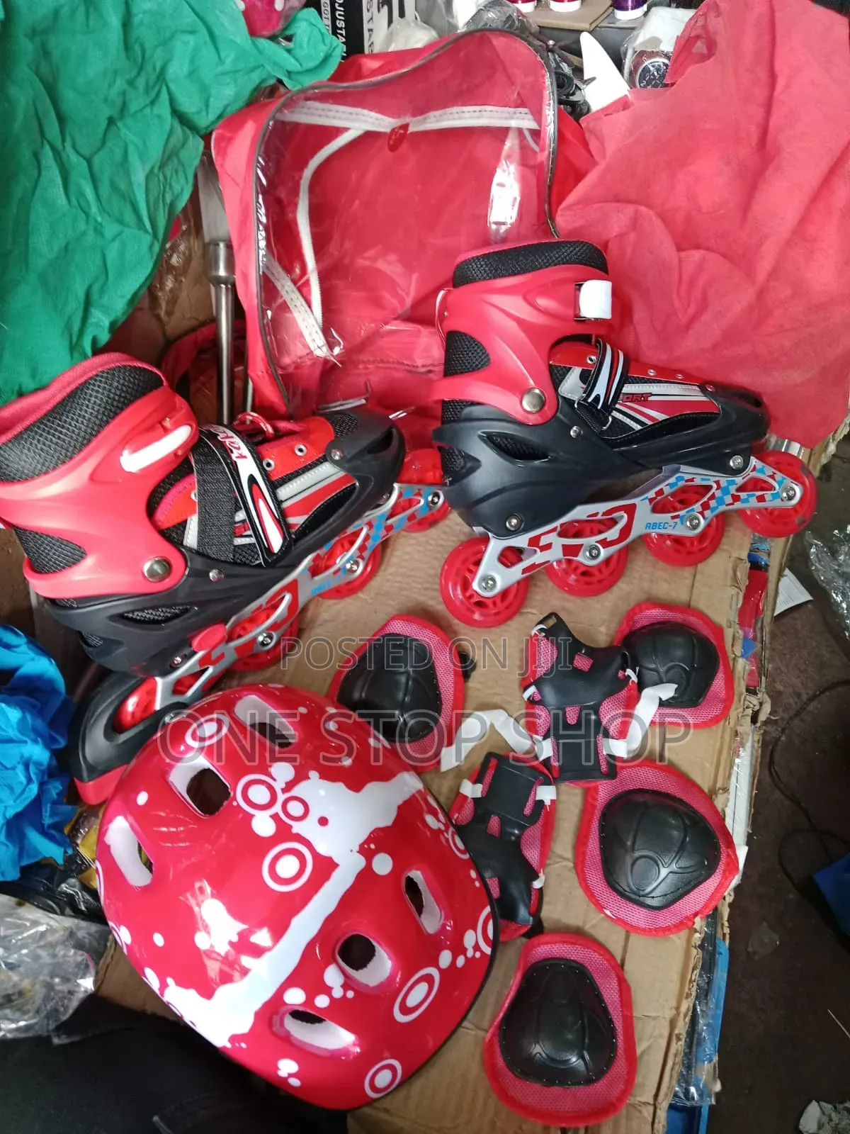 Adjustable Red 39-42 Combo Skating Gear Set