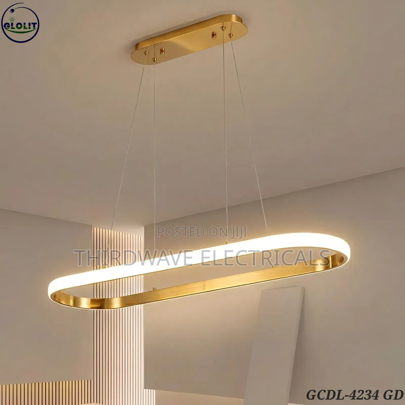 Golden Oval Led Chandelier Hanging Light