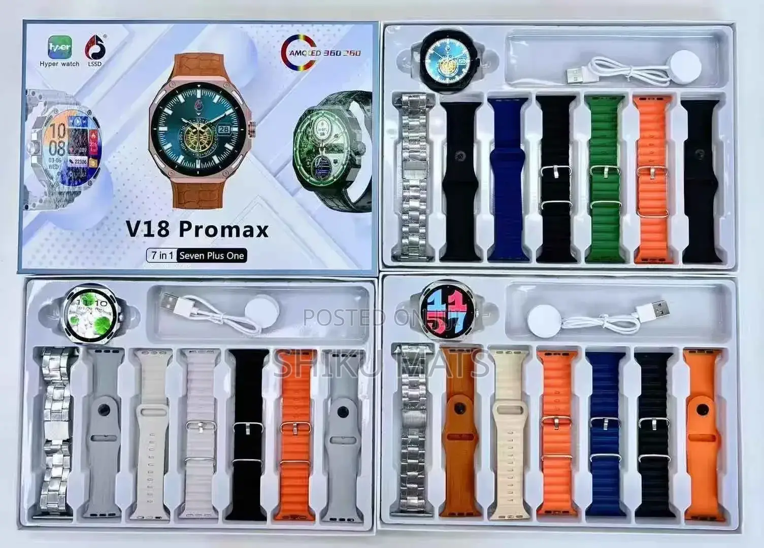 V8 Pro Max Smartwatch With 7 Straps 360° Hd Display