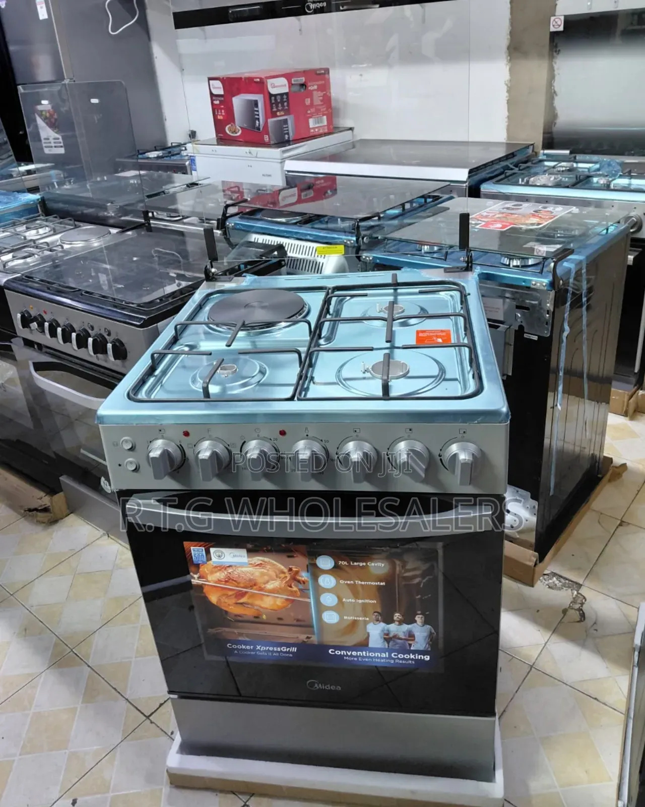 Midea 60cm Gas Electric Cooker 3 Gas 1 Electric Black