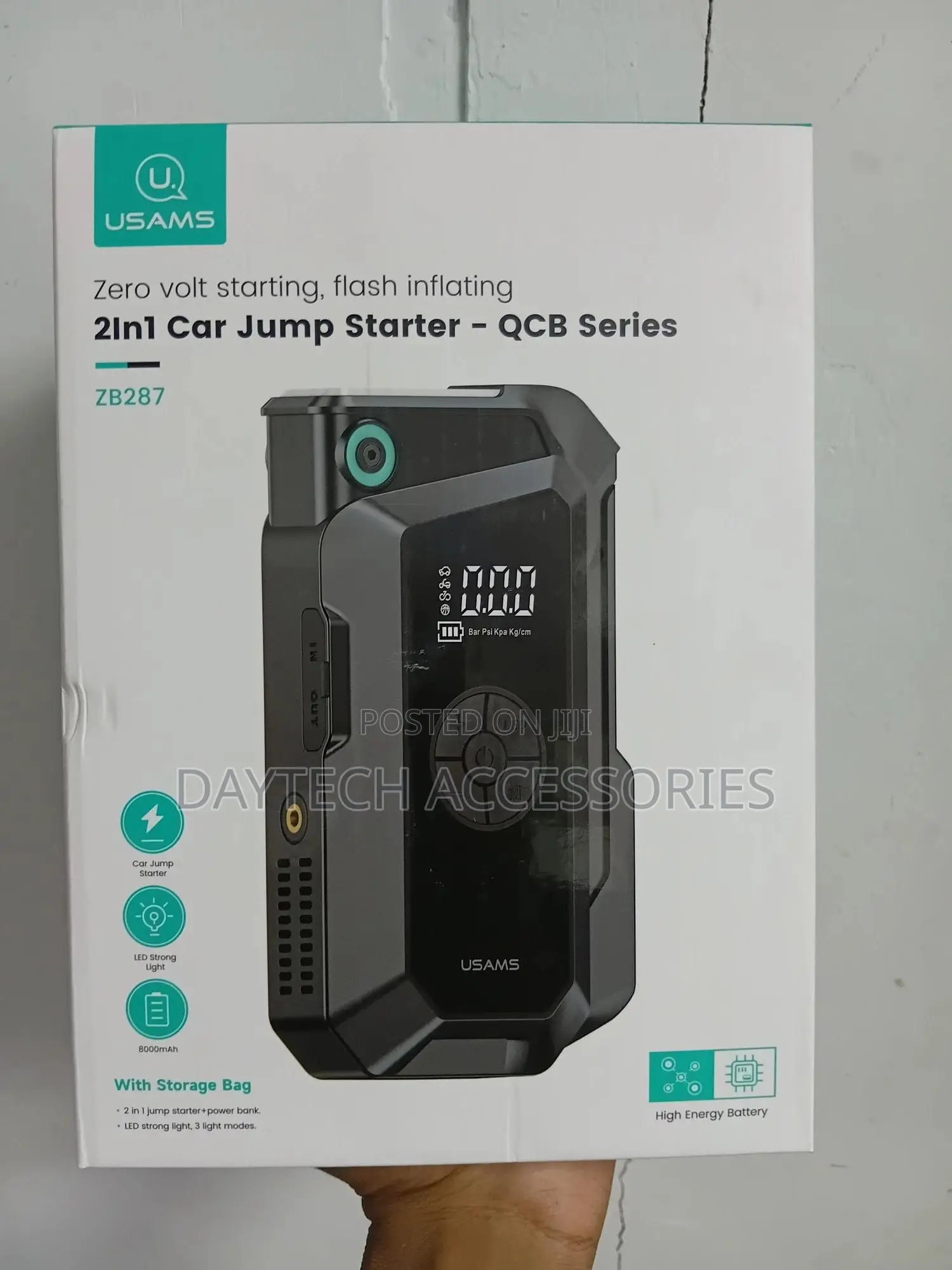 Usams Zb287 8000mah Powerbank Jumpstarter + Built-in Flashlight Black