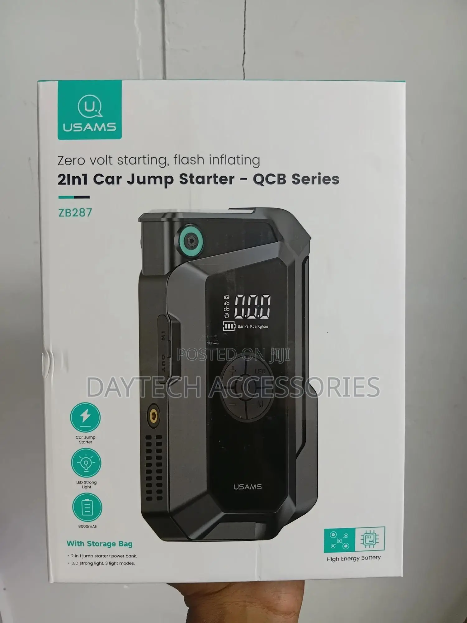 Usams Zb287 8000mah Powerbank Jumpstarter + Built-in Flashlight Black