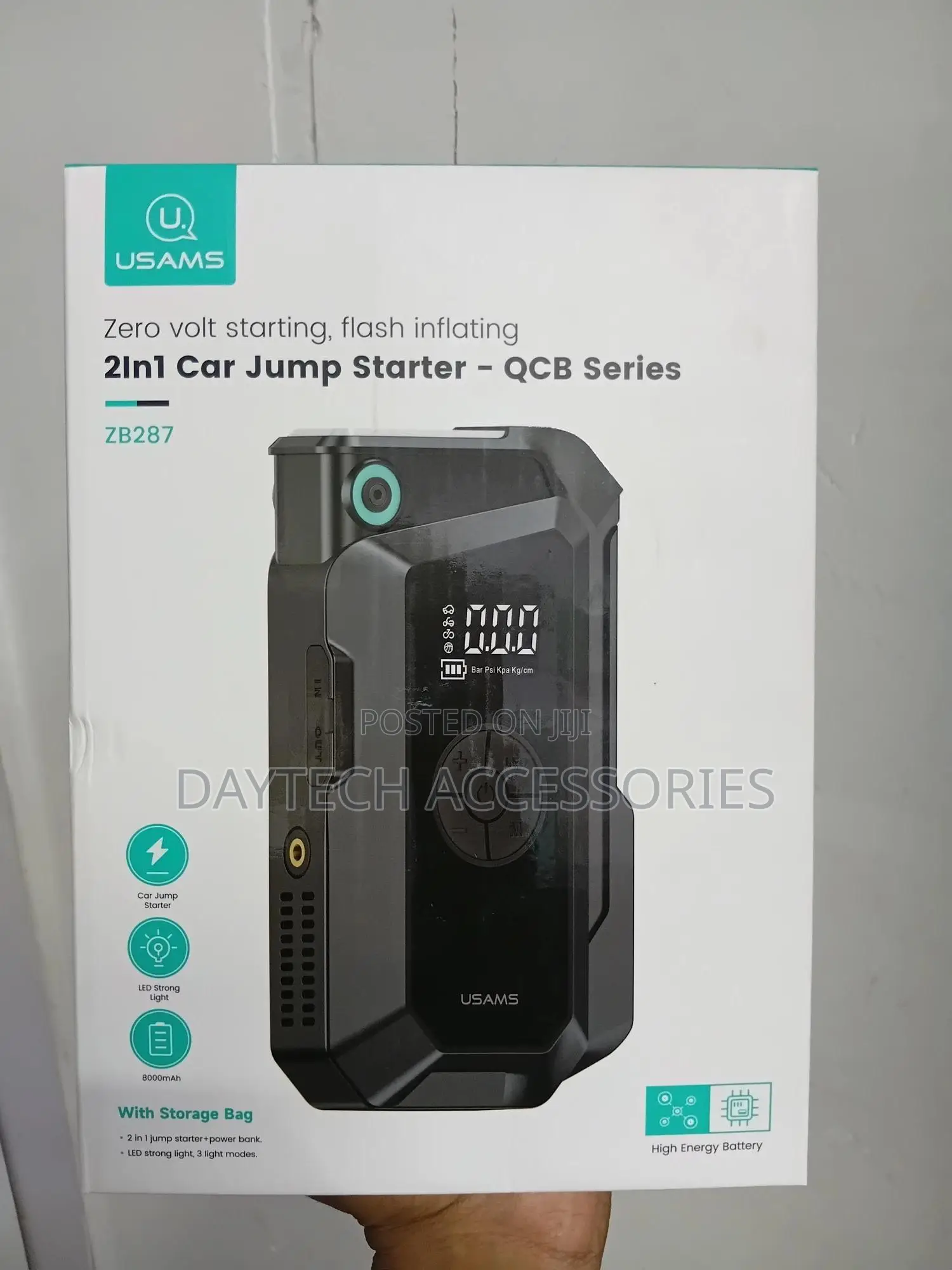Usams Zb287 8000mah Powerbank Jumpstarter + Built-in Flashlight Black