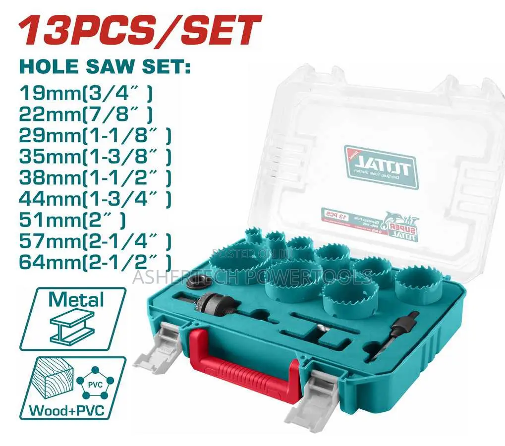 Tacsh0132b Total Bi-Metal Hole Saw Set 13pcs