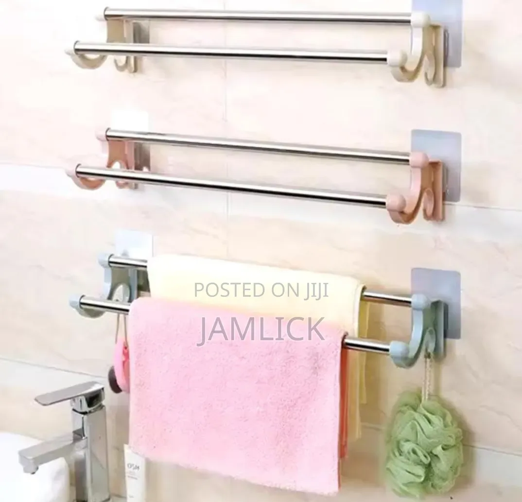 54cm Self Adhesive Double Pole Towel Holder / Towel Rack - Cr