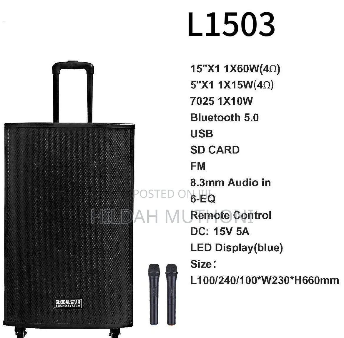 Globalstar Rechargeable Trolley Speaker – L1503 (15”)