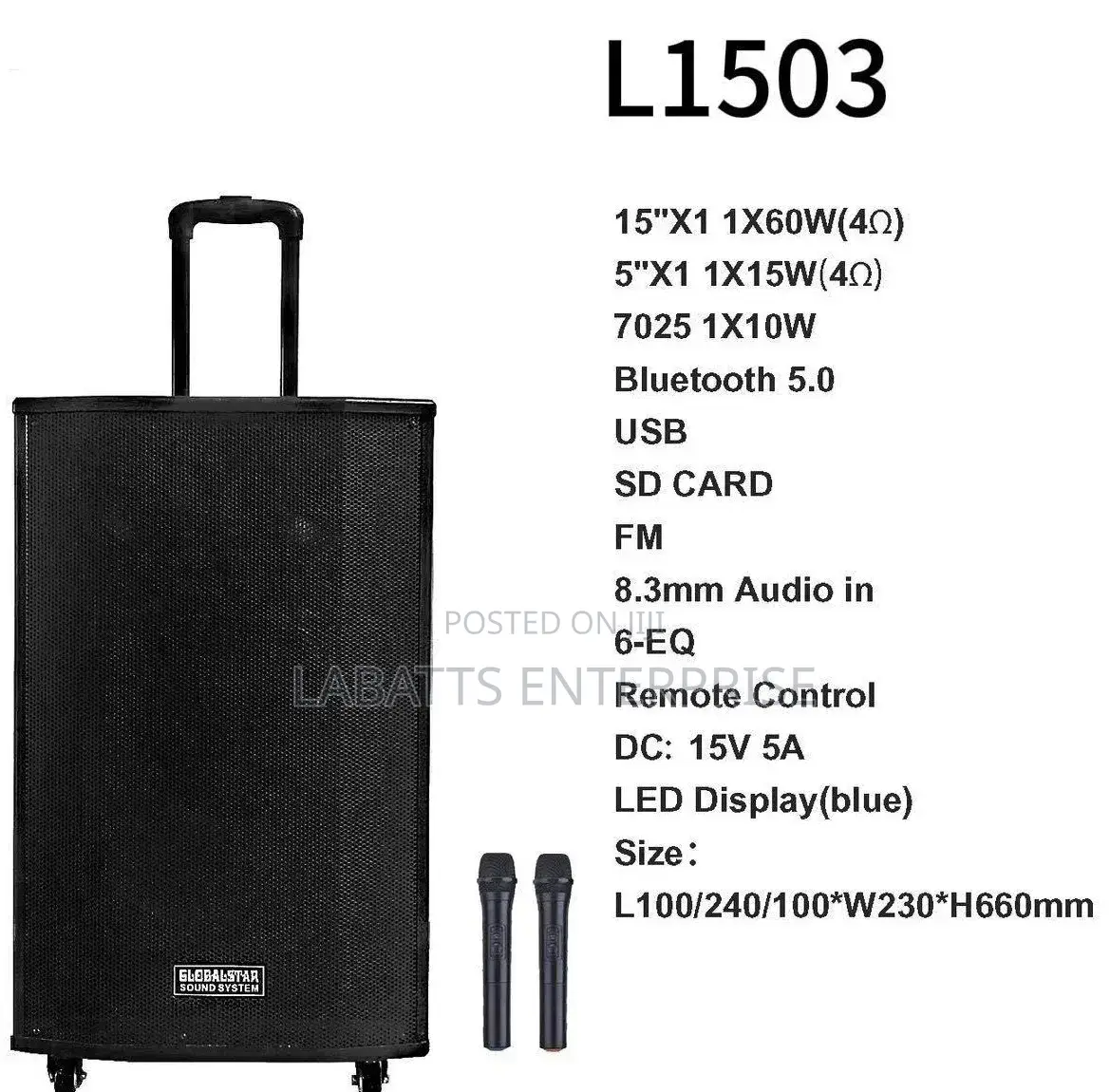 Globalstar Rechargeable Trolley Speaker – L1503 (15”)