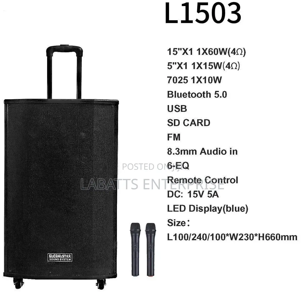 Globalstar Rechargeable Trolley Speaker – L1503 15 Inches