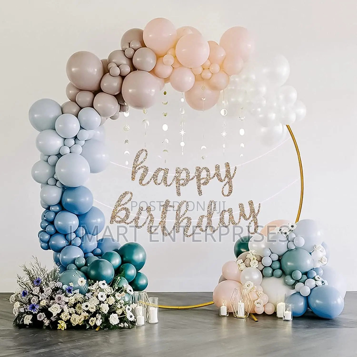 2m Round Balloon Arch – Gold Metal Circle Wedding