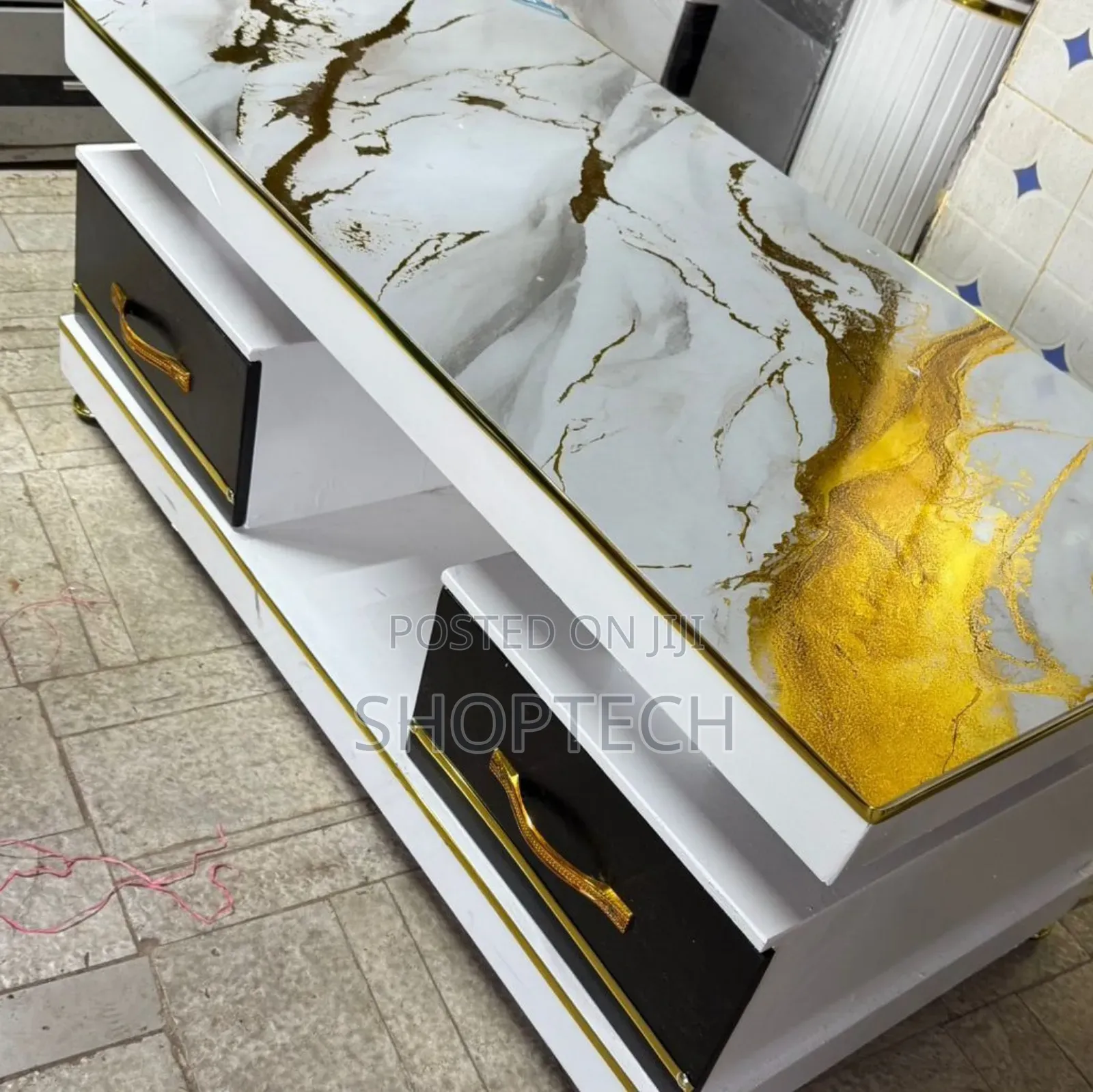 Executive White Coffee Table With Marble Topping