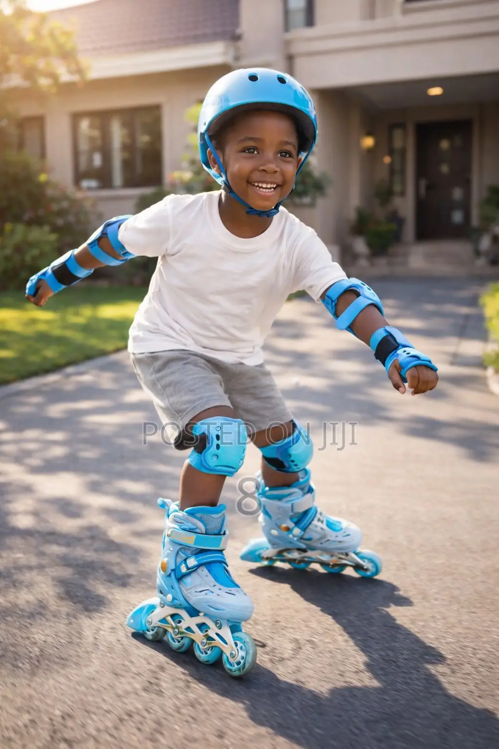 Adjustable Kids Roller Skates Full Set With Helmet Blue