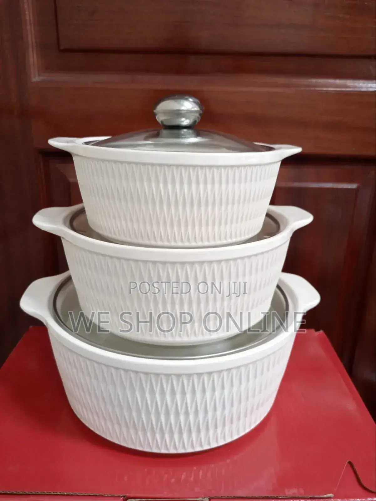 Set of 3 White Soup Pots.