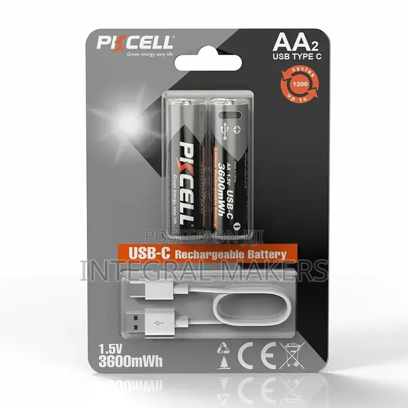 Usb-C Lithium Rechargeable Battery 1.5v a a 3600mwh