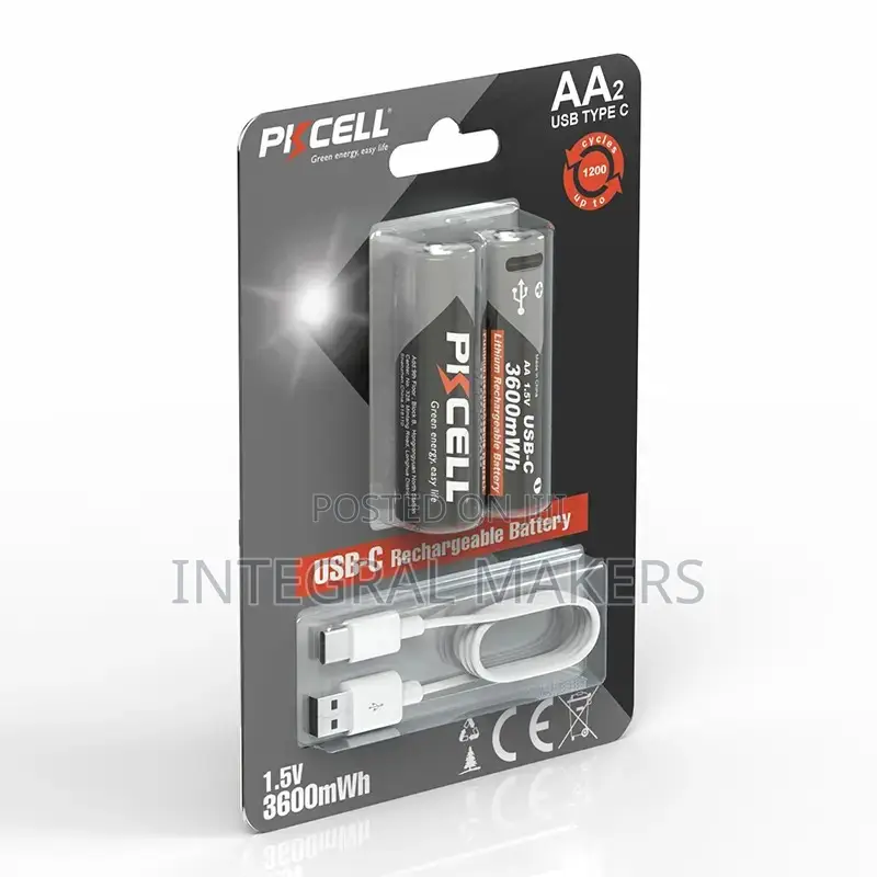 Usb-C Lithium Rechargeable Battery 1.5v a a 3600mwh