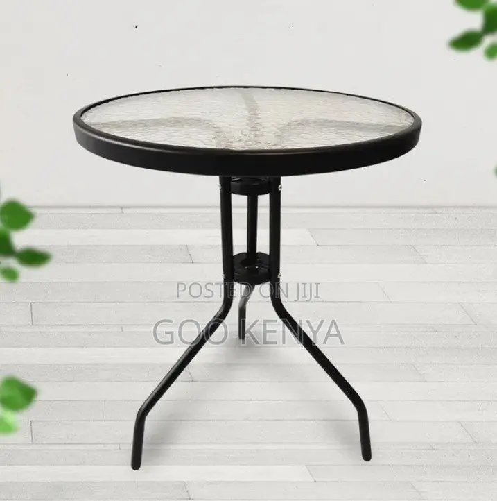 Dining Table; Durable Steel Frame Round Glass Top Table for Garden