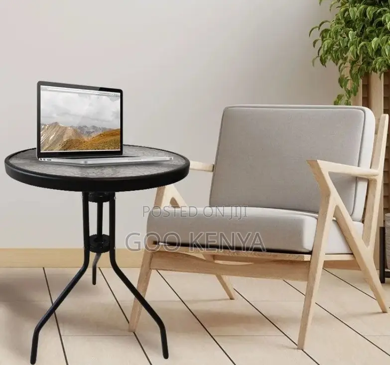Dining Table; Durable Steel Frame Round Glass Top Table for Garden
