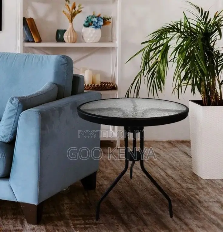 Dining Table; Durable Steel Frame Round Glass Top Table for Garden
