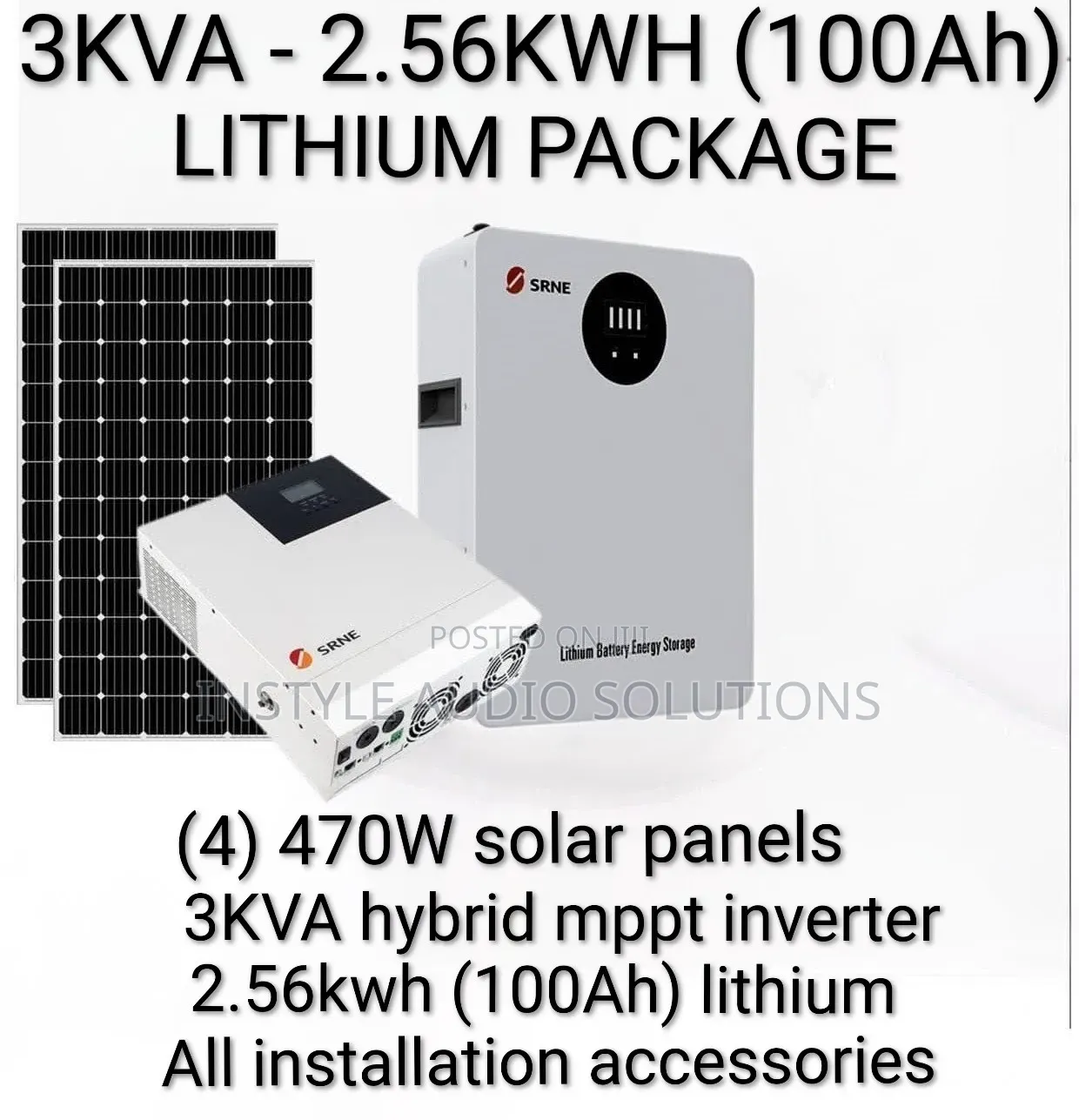 3kva Inverter - 2.56kwh Lithium Ion - (4) 470w Solar Panels Kit