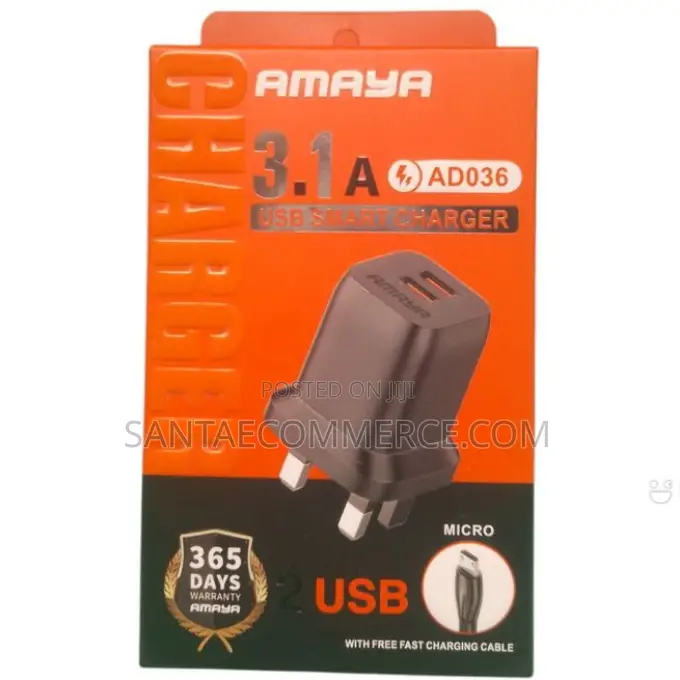 Amaya 3.1a Dual Usb Smart Charger With Micro-Usb Cable