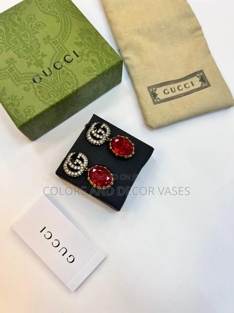 Luxury Red Stone Drop Earrings – Elegant Gold Design