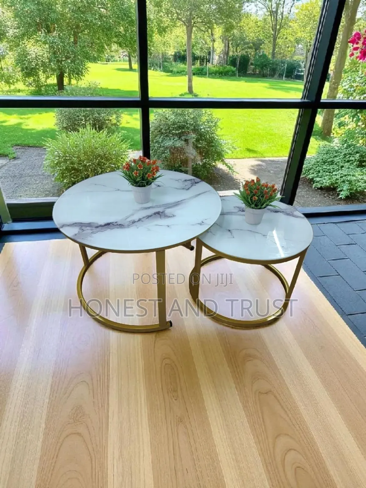 Glass Top Marble Nesting Table
