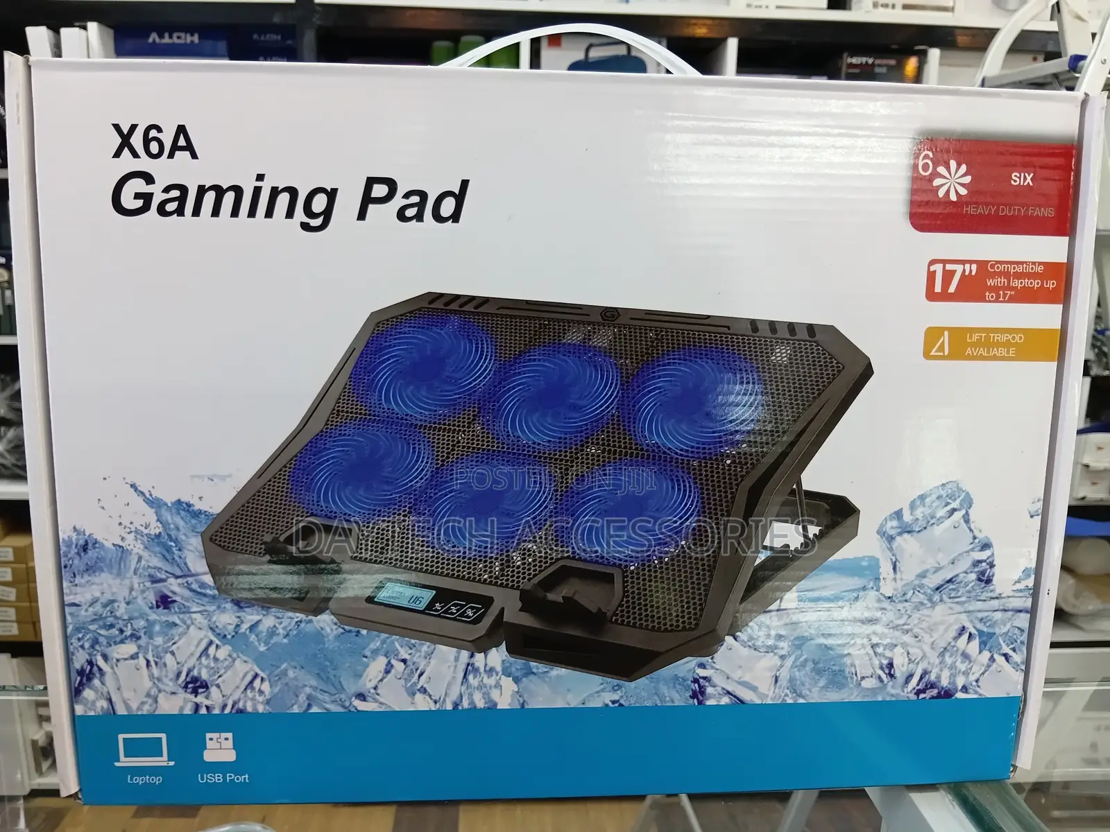 Laptop Cooler X6a With Display 6 Fans Blue Light.