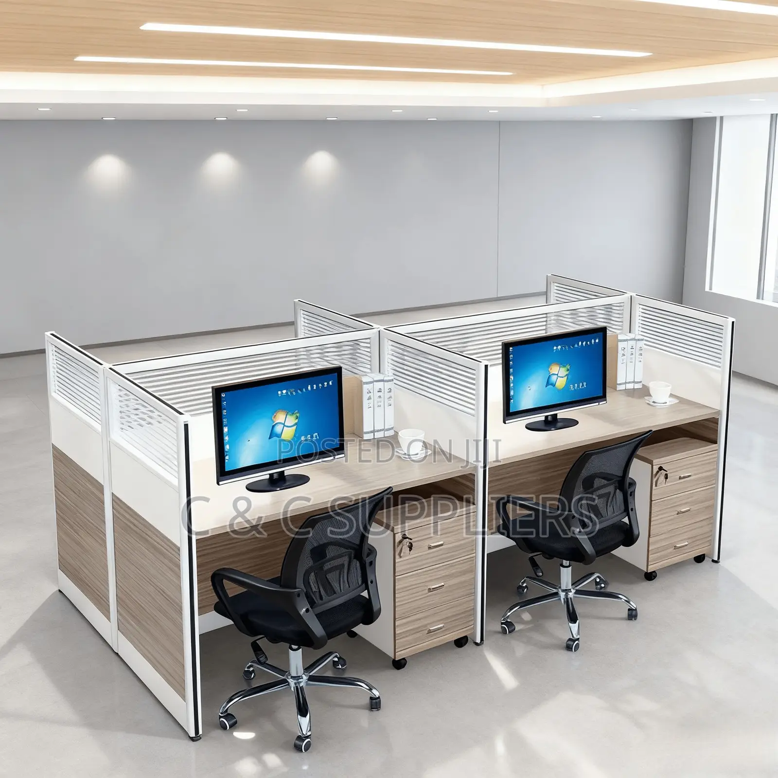 Office Desks; Modern Office Workstation Desk - 4-Way