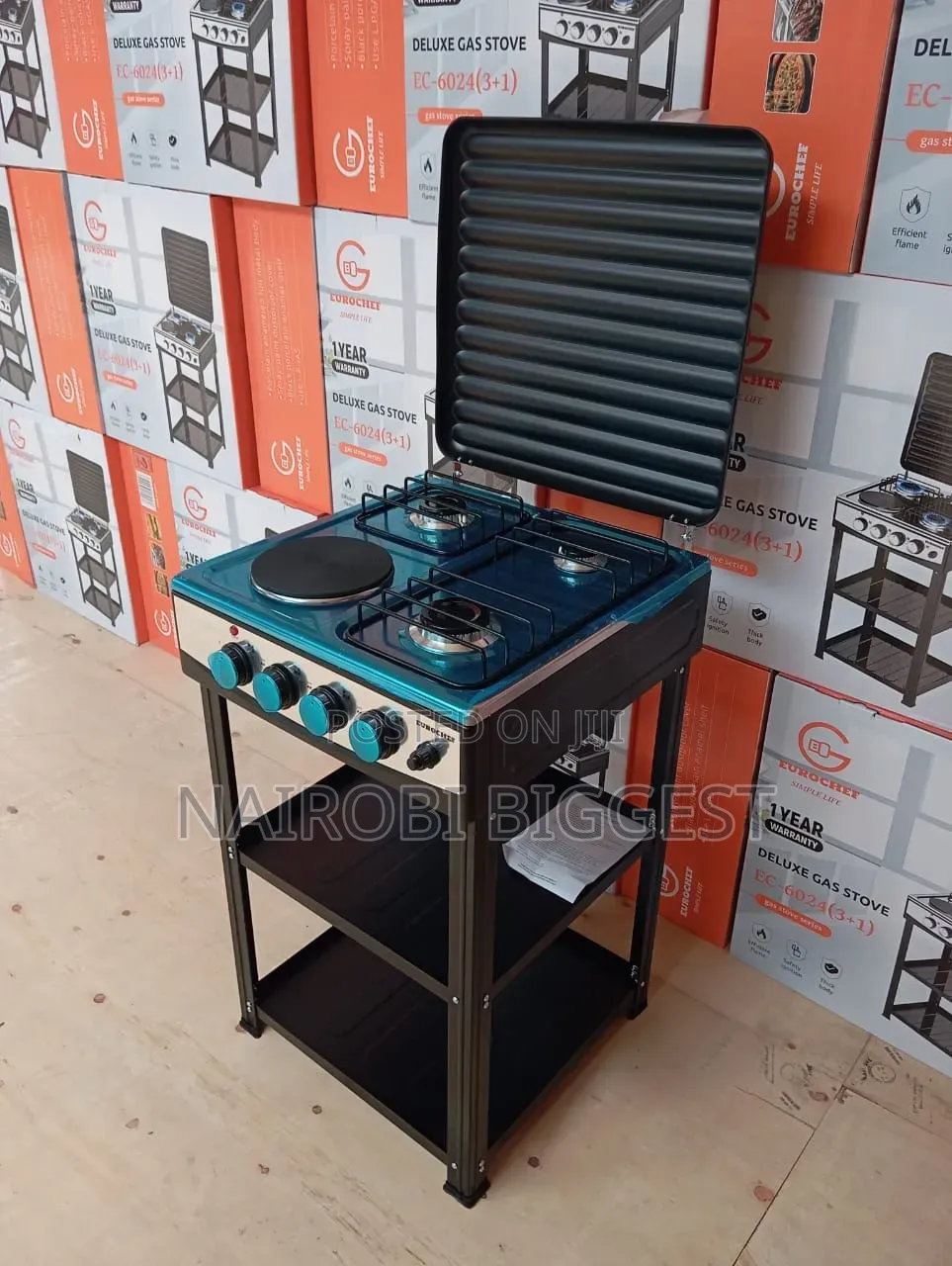 Eurochef 3 Gas +1 Electric Standing Cooker With Shelves