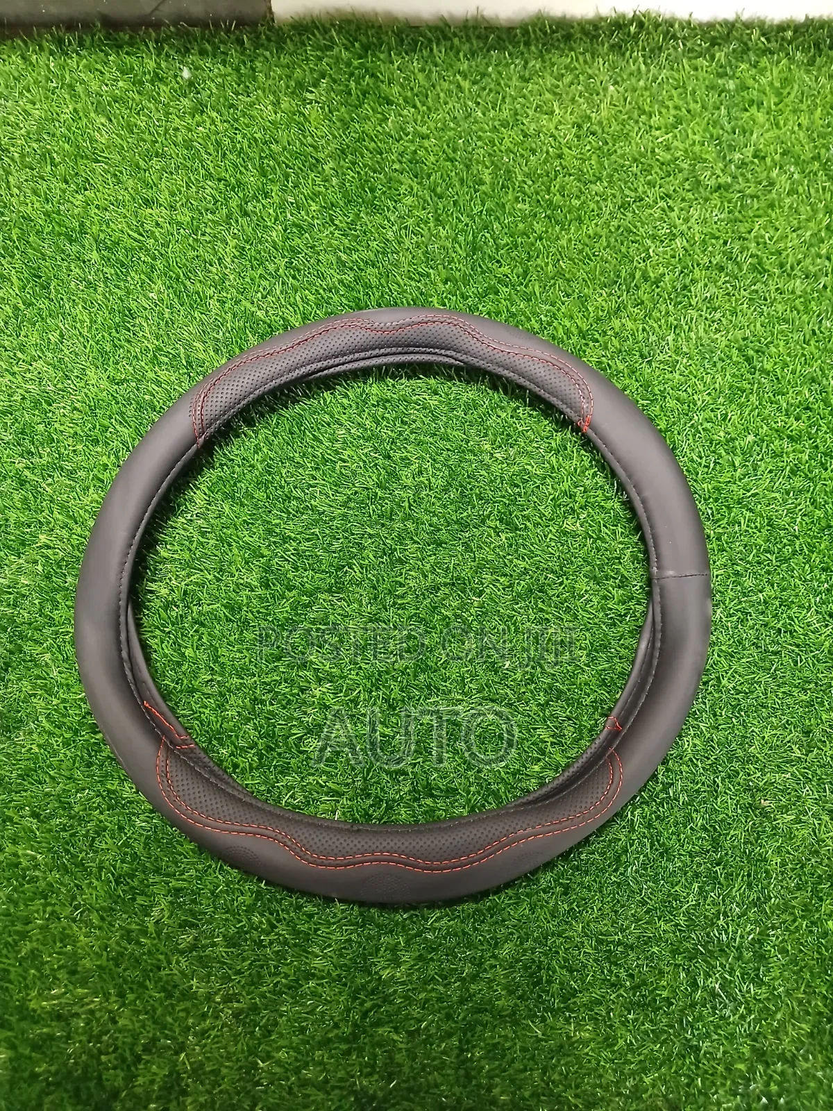 Car Steering Wheel Cover Black With Red Stitching – Universal Fit