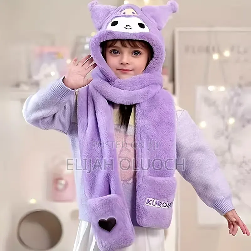 1pc Plush Beanie, Kid's Kuromi Thickened Ear-Warming Hat,