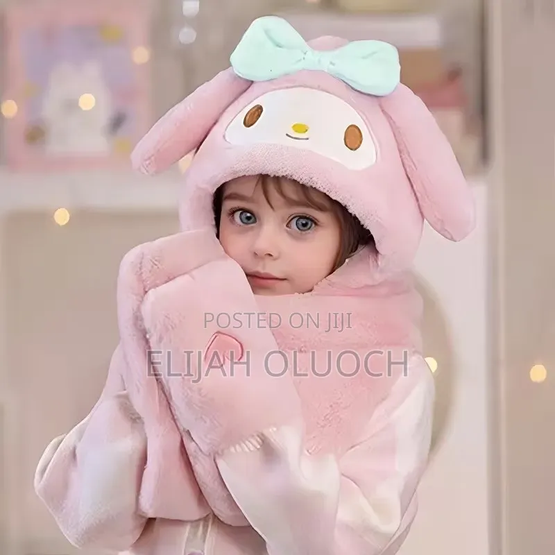 1pc Plush Beanie, Kid's Kuromi Thickened Ear-Warming Hat,