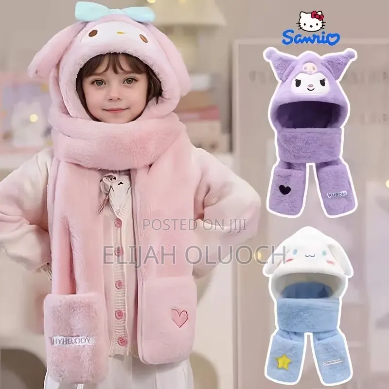 1pc Plush Beanie, Kid's Kuromi Thickened Ear-Warming Hat,