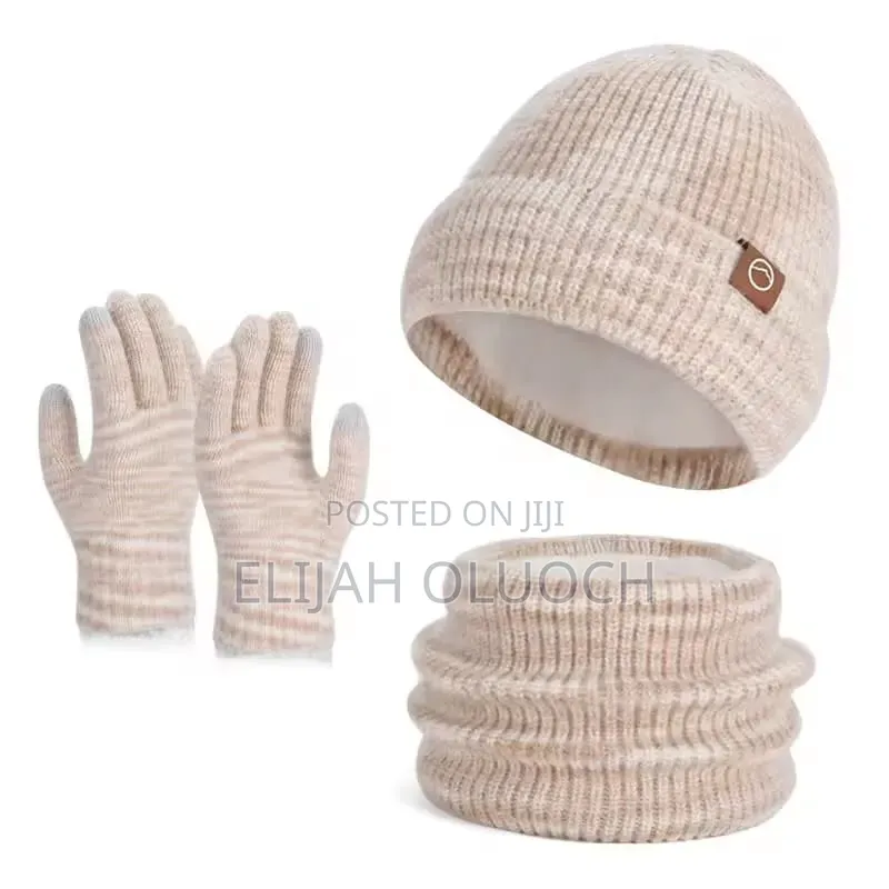 3pc Knitted Hat Beanie Cap Winter Cold Proof Hat Scarf Gloves Sets