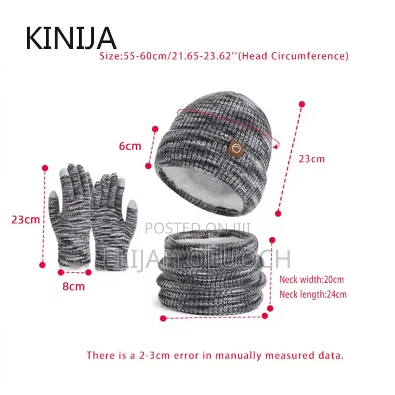 3pc Knitted Hat Beanie Cap Winter Cold Proof Hat Scarf Gloves Sets