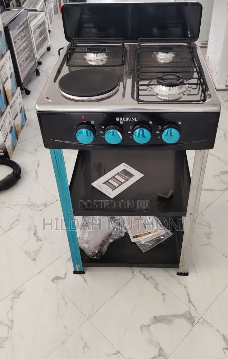 Rebune 3 Gas + 1 Electric Burner Standing Gas Stove With Shelves
