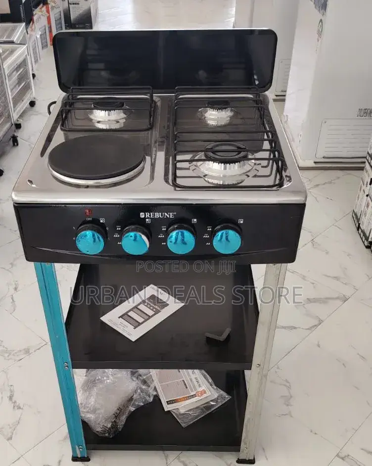 Modern Rebune 3 Gas + 1 Electric Burner Standing Gas Stove Withshelves