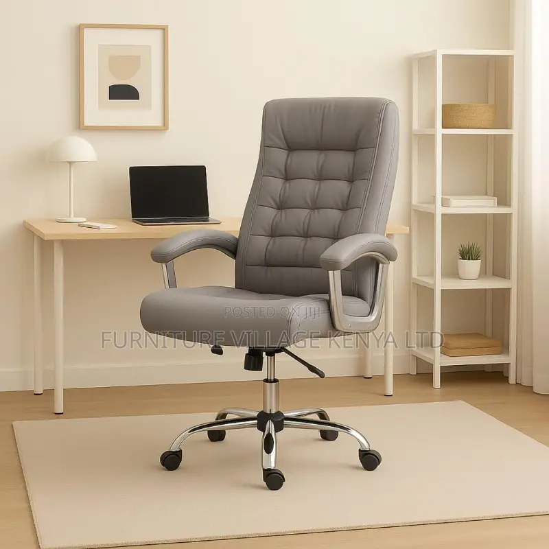 Gray Leather Upholstered Executive Study Chair