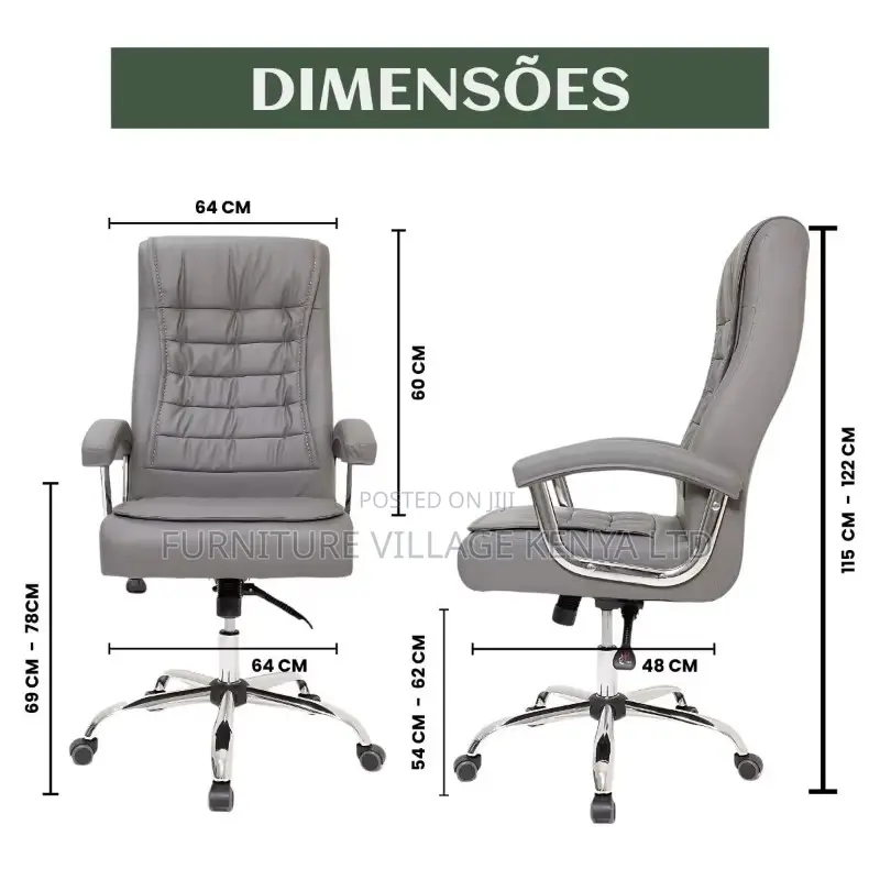 Gray Leather Upholstered Executive Study Chair