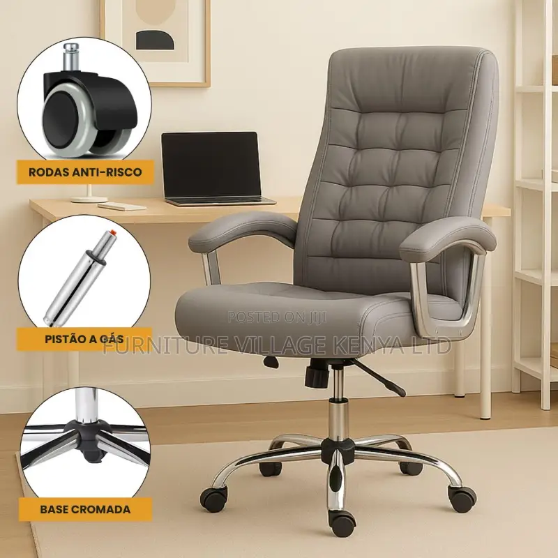 Gray Leather Upholstered Executive Study Chair