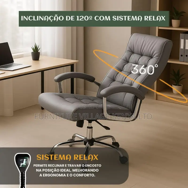 Gray Leather Upholstered Executive Study Chair