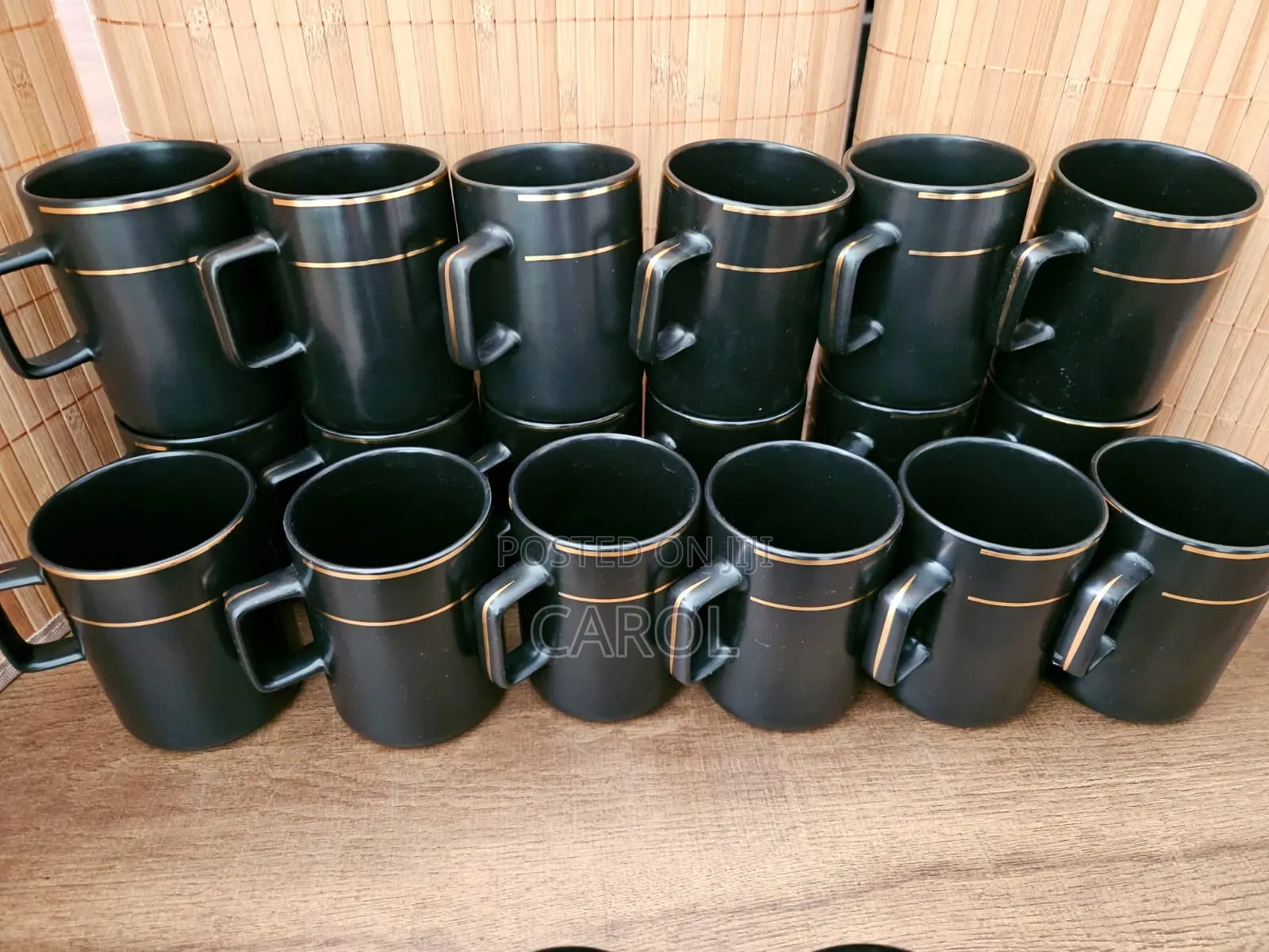 Black Mugs With Gold Line at 200 Each