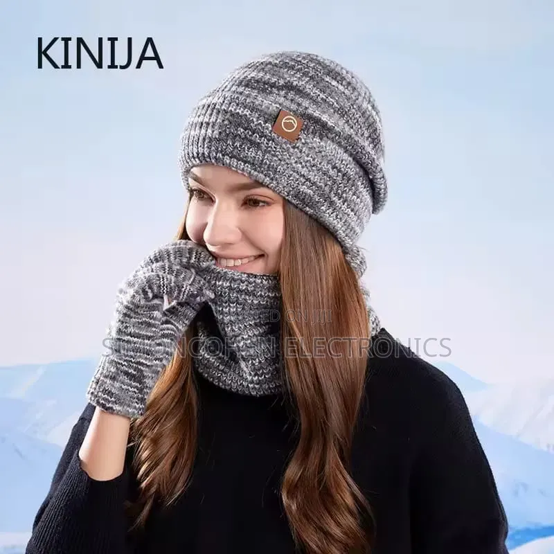 3pc Knitted Hat Beanie Cap Winter Cold Proof Hat Scarf Gloves