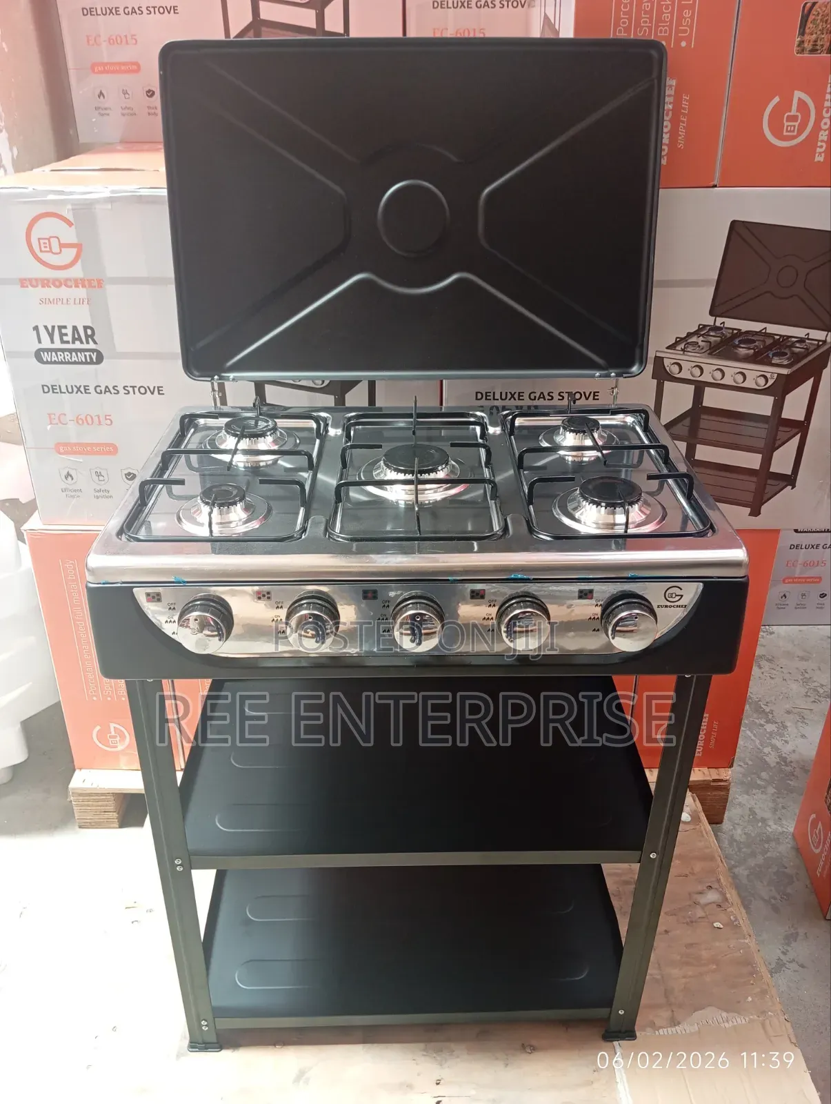  
Eurochef 5 Burner Standing Cooker With Shelves